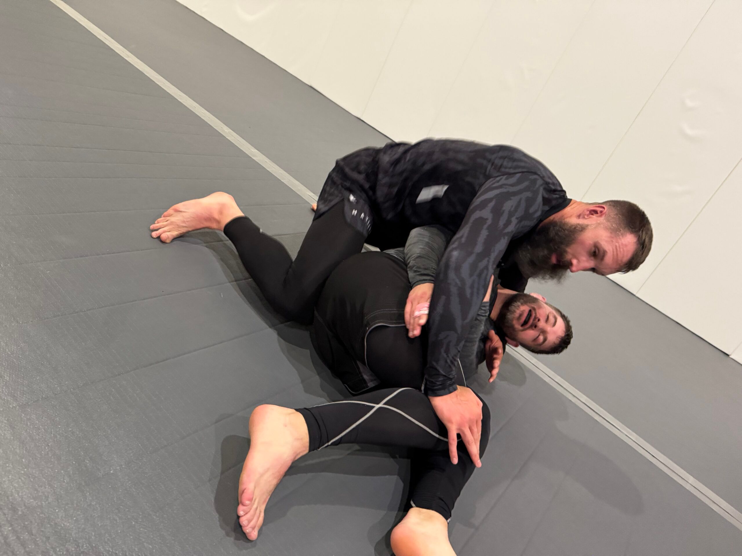 Close-up of two grapplers in a scramble